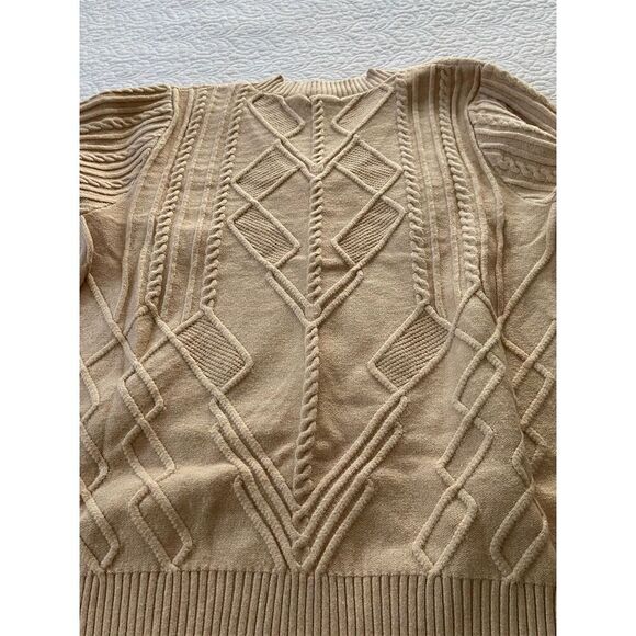 FATE Women's 1XL Khaki Cable Knit V-Neck Chunky Sweater Long Sleeve Pullover - Picture 9 of 11